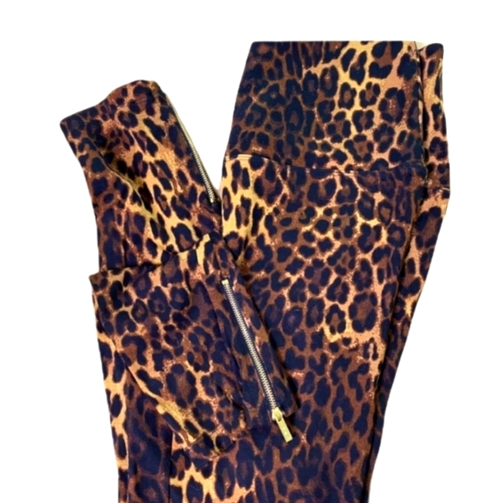 IMAN Lined Leopard π Leggings Gold Zipper π€ Detail at Ankle Street Wear NWTags - Picture 4 of 5